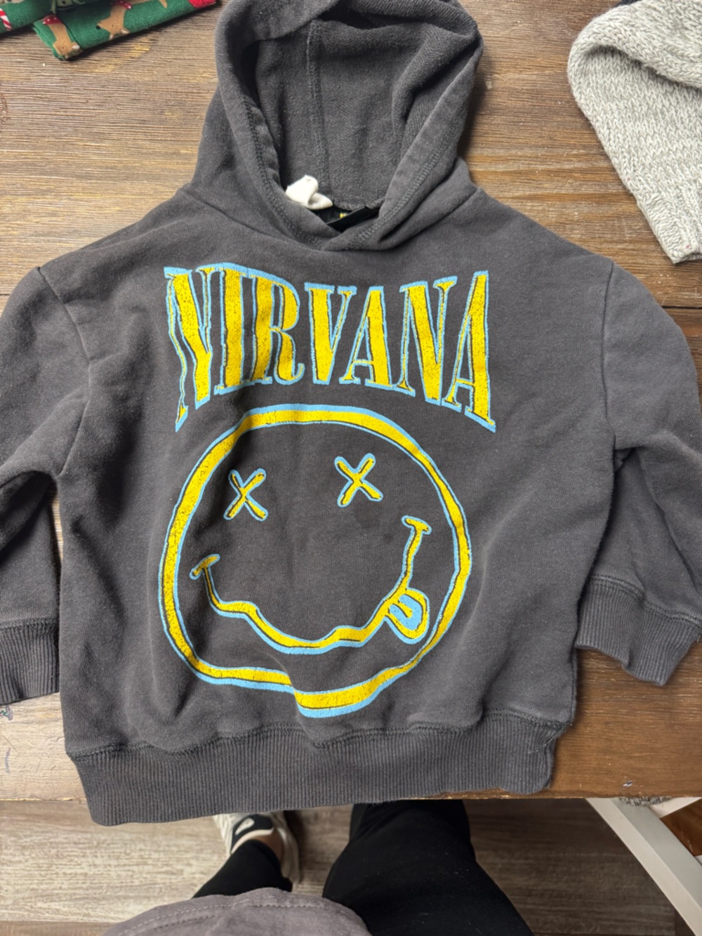 NIRVANA Kids Black Pullover Hoodie with Yellow & Blue Logo